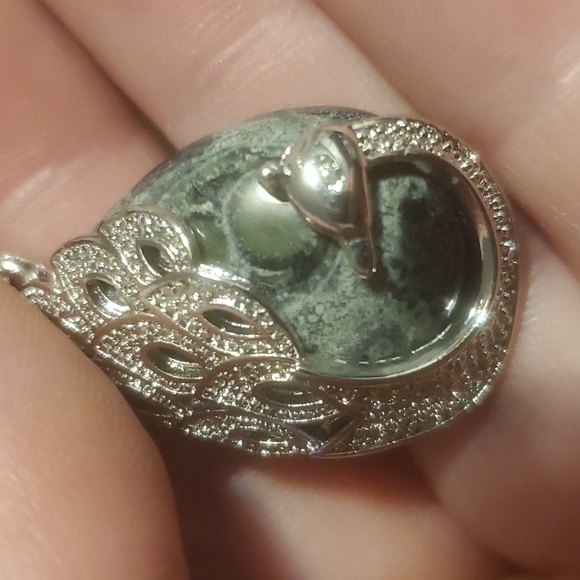 New Silver Wrapped Kambaba Jasper Peacock Pendant. - Picture 10 of 12